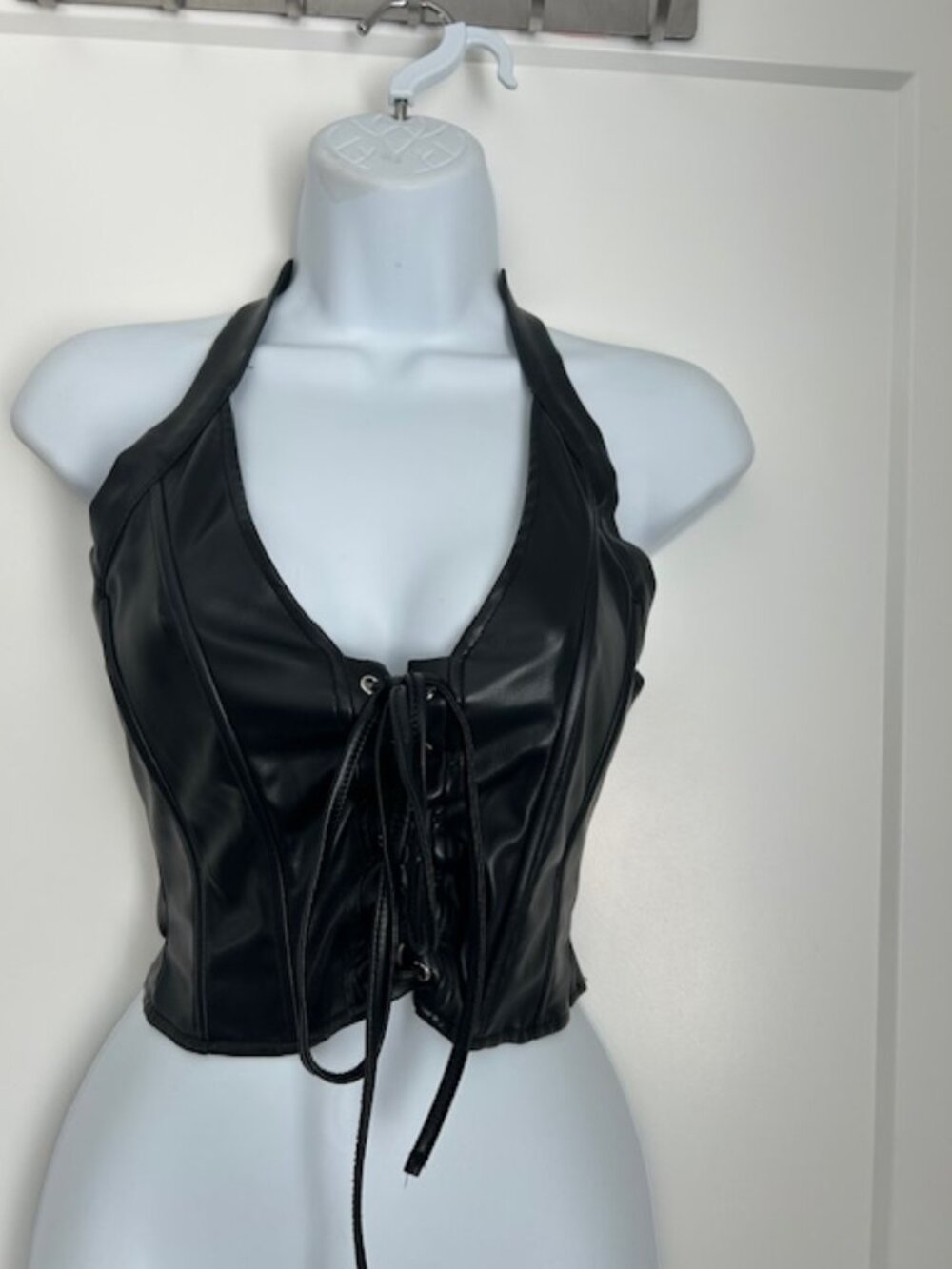 New Pink faux leather halter neck rave top